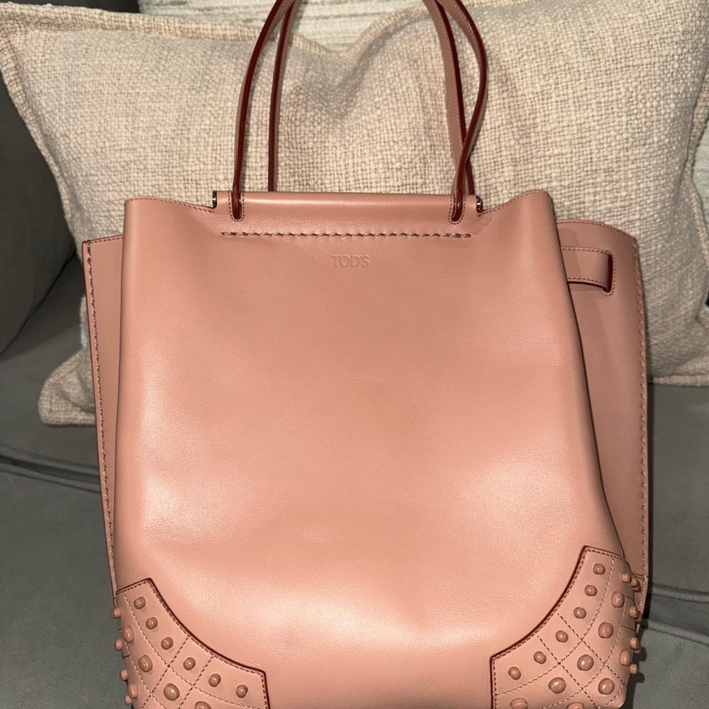 Tod's Wave Shopping Pink Beige Leather Tote Bag - Picture 2 of 10